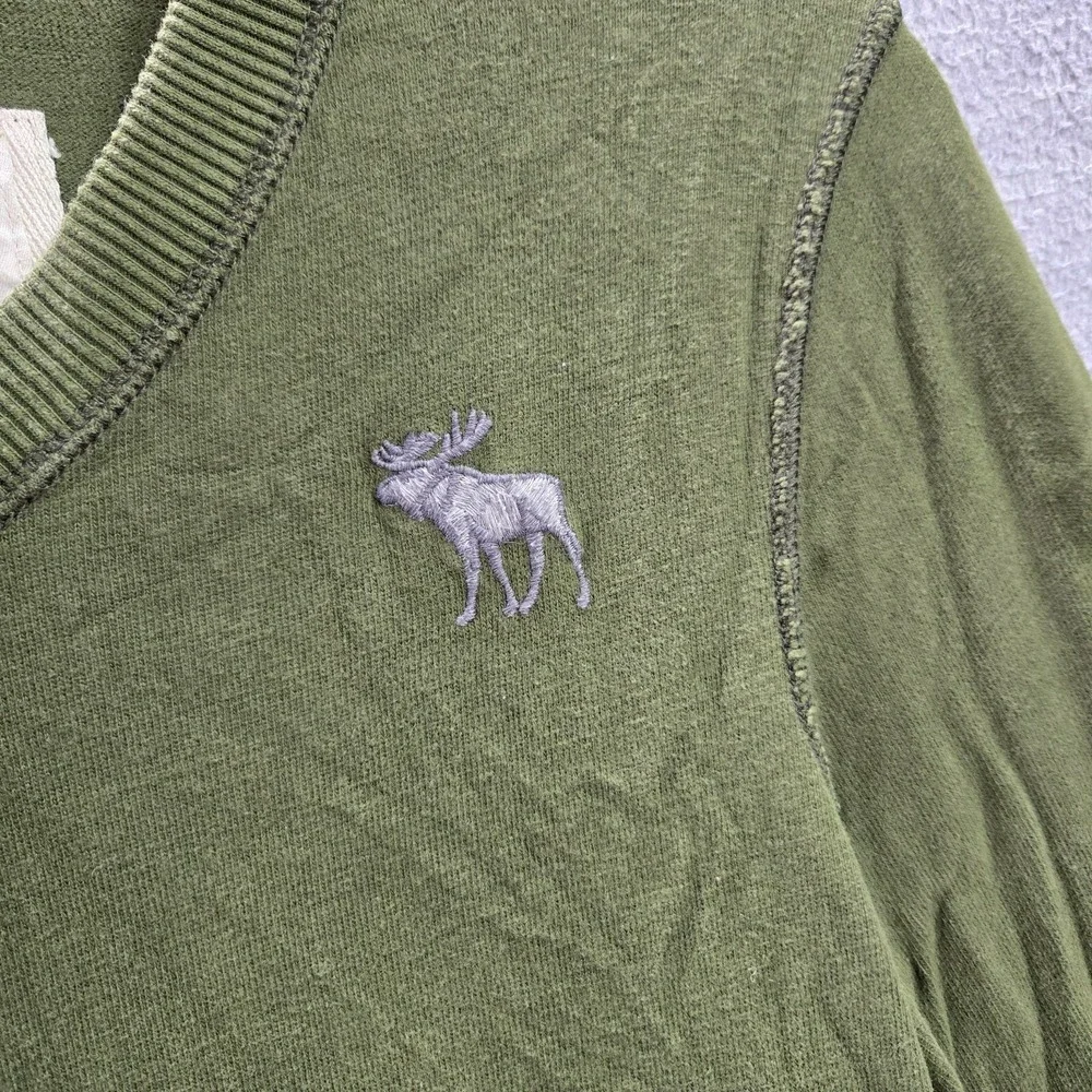Abercrombie & Fitch Men Sweater Medium Green Muscle Logo Moose Embroidered READ
